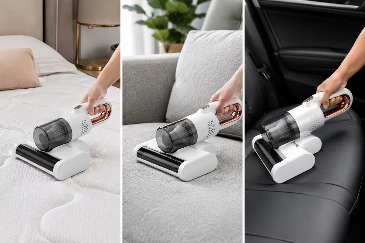 Aspirapolvere Antiacaro per Materassi Portatile, Aspiratore Multifunzione UV per Letto e Divano, Aspirapolvere Senza Fili con Filtro HEPA Lavabile, Rimozione Polvere e Peli, Ricarica USB