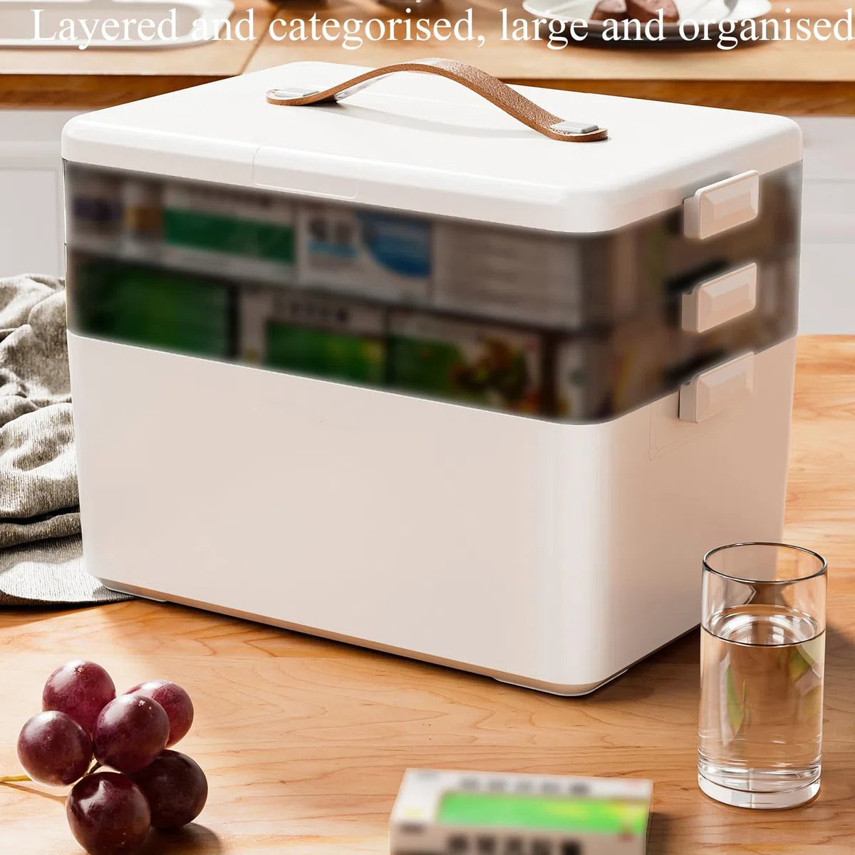 Scatola per Medicinali in Plastica,Multistrato con Maniglia per il Trasporto,per Gioielli, Medicine, Cosmetici(Bianco)
