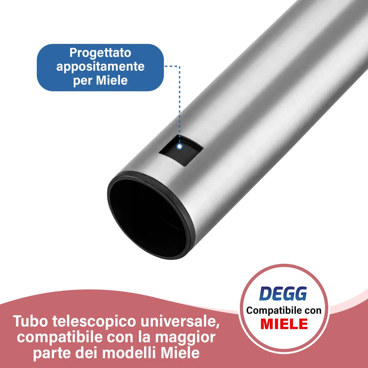 DEGG Tubo Telescopico, Compatibile con Aspirapolvere Miele 35mm Classic C1, Complete C2 & C3, Guard S1, M1 & L1, Tubo di Estensione, Accessori di Ricambio
