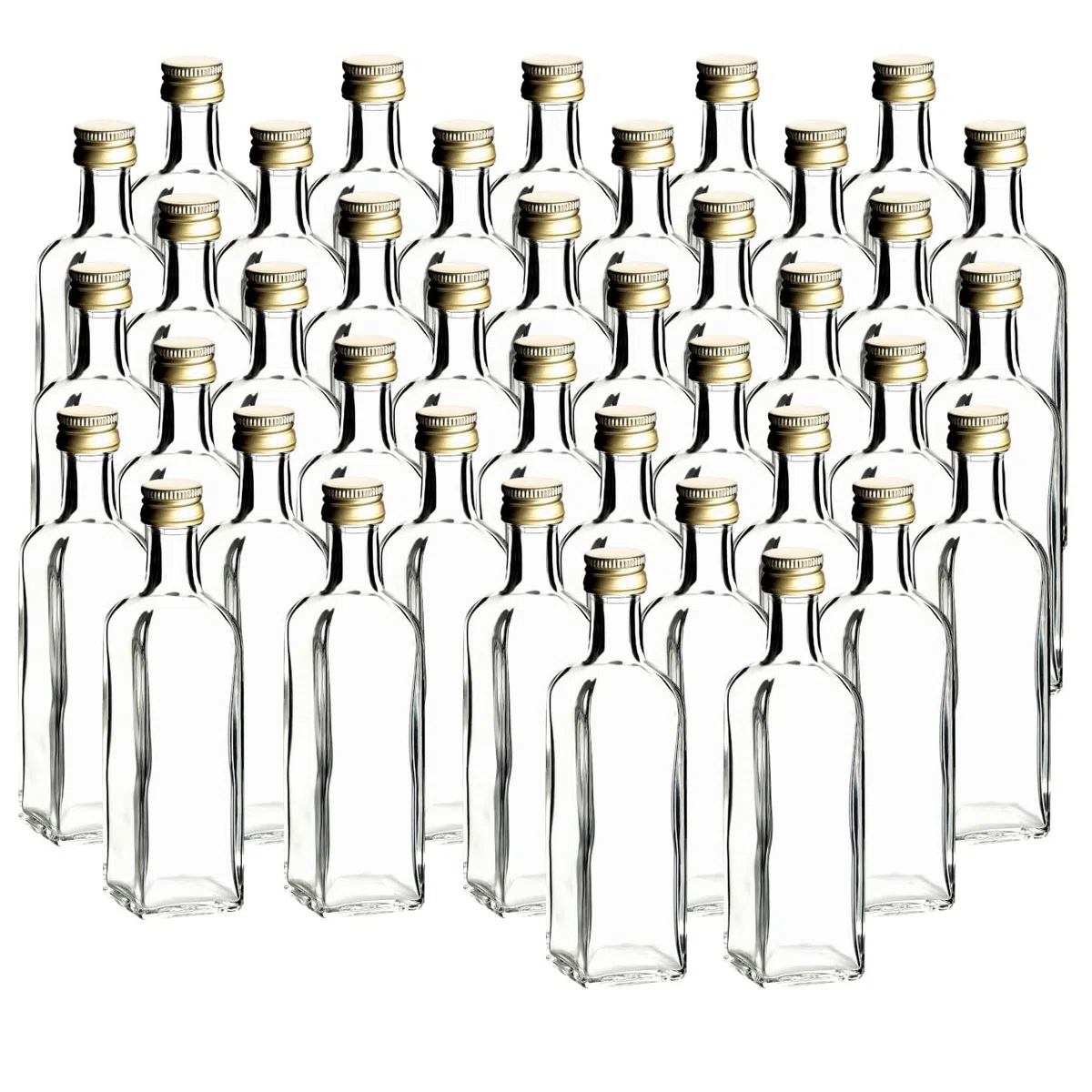 gouveo Set di 40 bottiglie di vetro 60 ml Maraska con tappo a vite oro - mini bottiglia da 0,06 l da riempire - bottiglie di vetro per liquore, grappa, olio o come regalo (MFET060G)