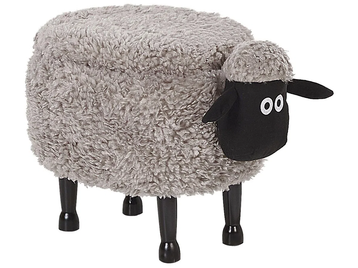 Beliani Pouf Contenitore per Bambini Finta Pelliccia Grigia con Gambe Legno