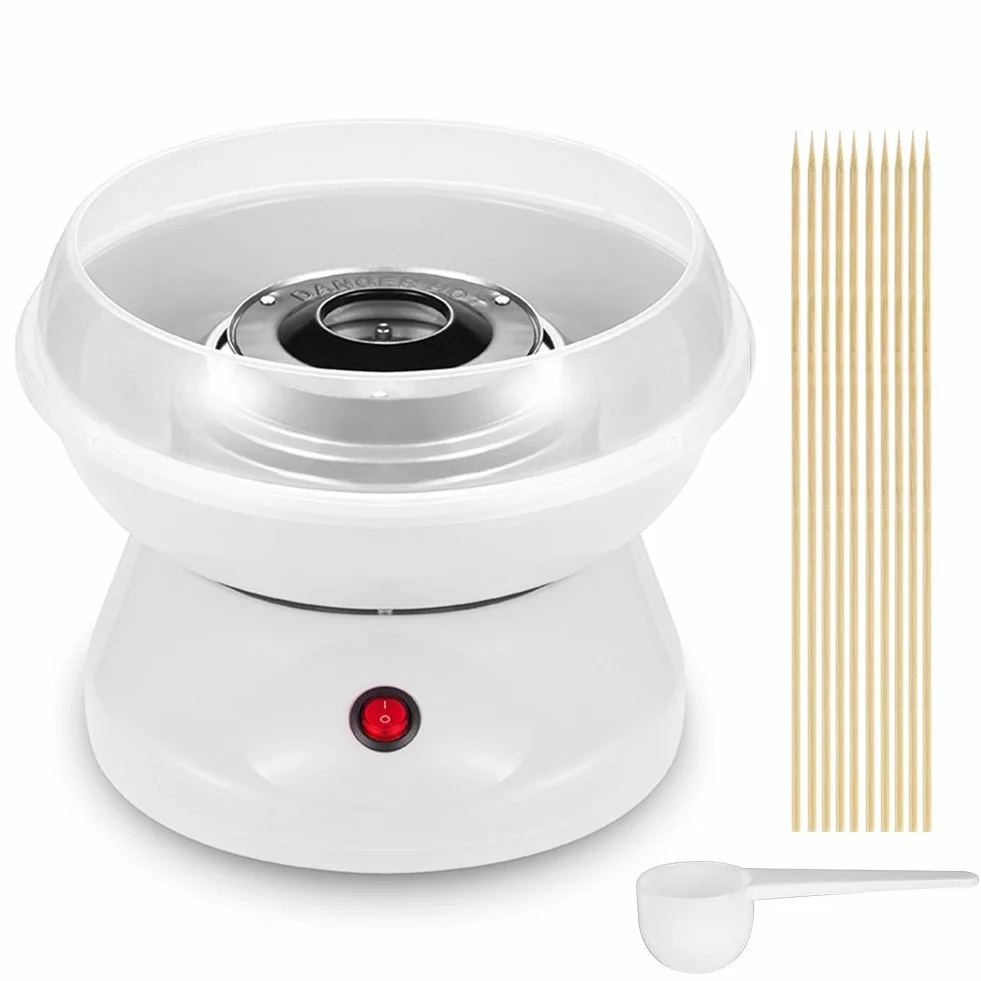 Macchina zucchero filato | ottimo per i bambini | Fai zucchero filato fresco a casa | Pronto in 5 minut | Include 1 misuratore per lo zucchero e 10 bastoncini di legno (Bianco)