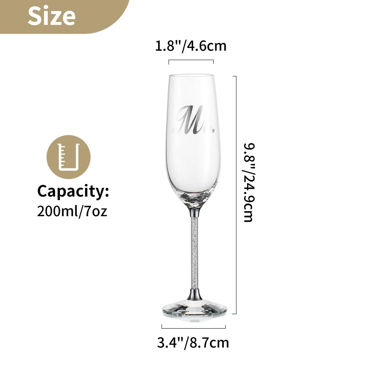 Nuptio Bicchieri Cristallo Champagne Personalizzati: Set di 2 Flute Champagne per Matrimonio con Confezione Regalo Legno Mr & Mrs Sposa Sposo Fidanzamento Anniversario e Festa Compleanno