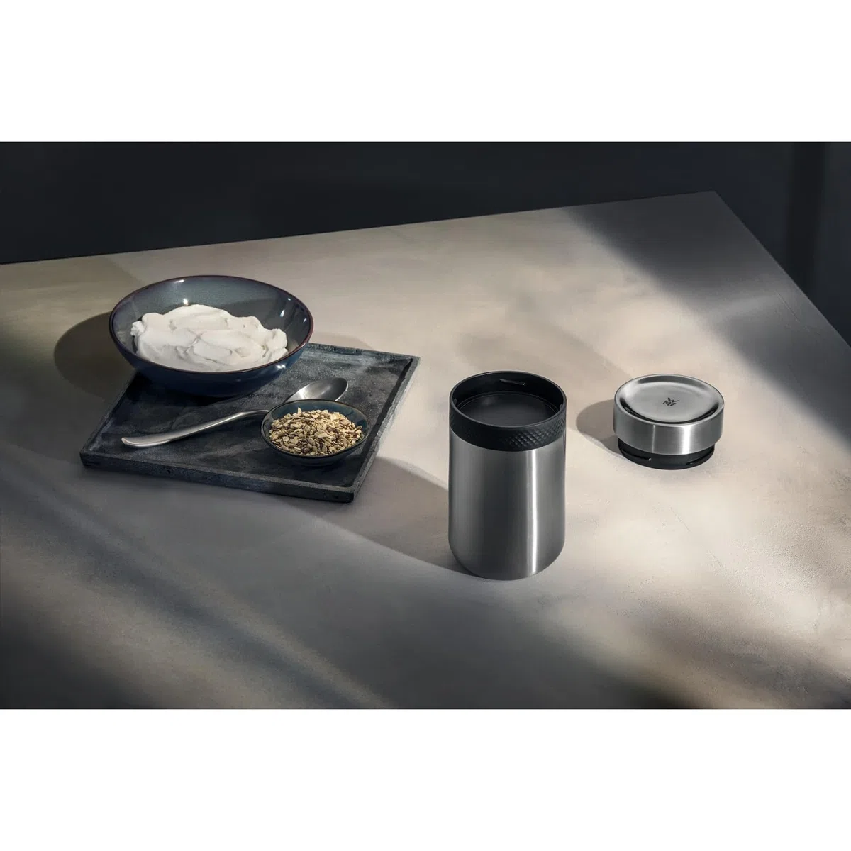 WMF my2Go, contenitore termico da 300 ml e contenitore aggiuntivo da 200 ml, ecologico, in acciaio inox Cromargan opaco, lavabile in lavastoviglie