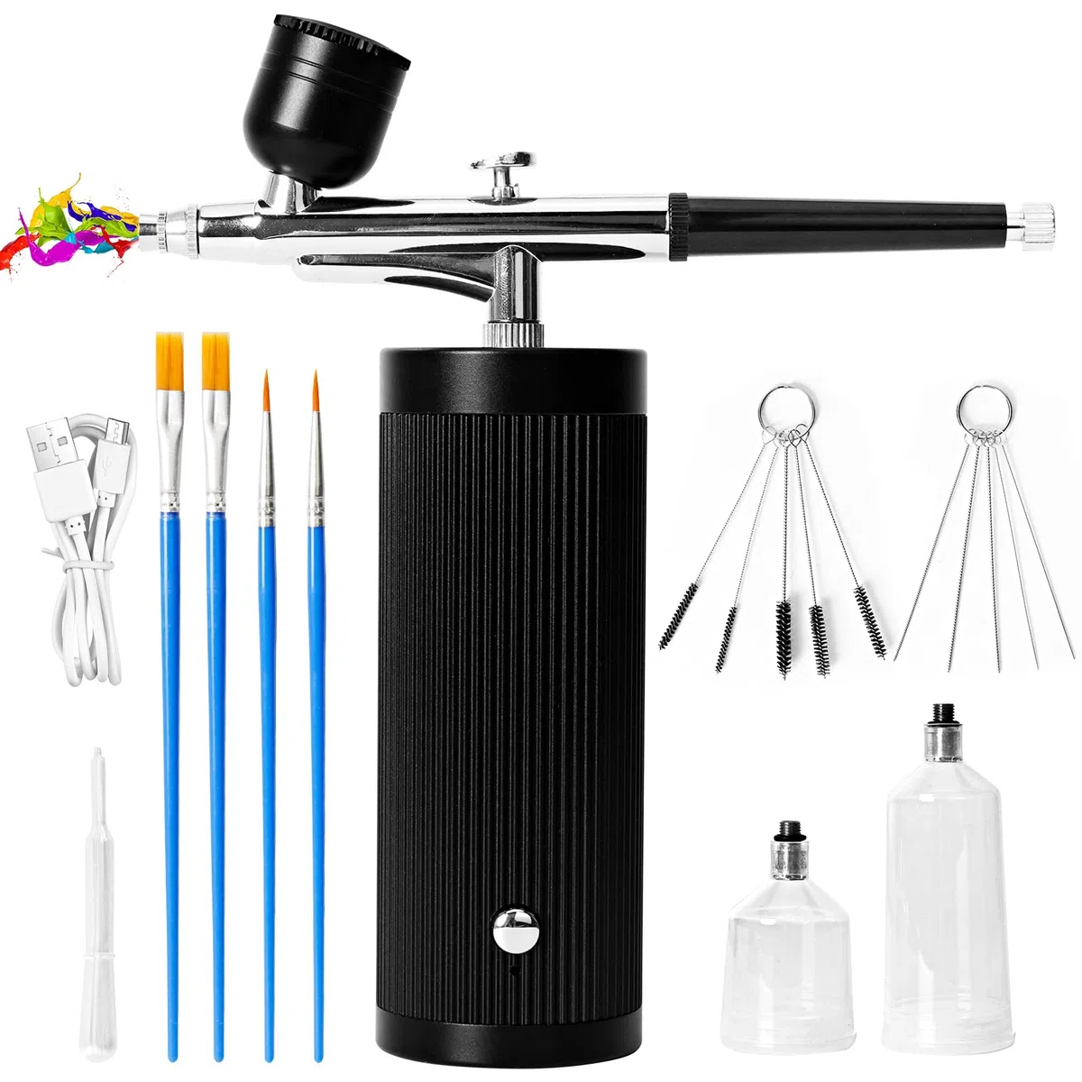 Kit Aerografo con Compressore, Aerografo Portatile Senza Fili, Multifunzione Airbrush ad Alta Pressione, Ricaricabile, Per Nail Art, Trucco, Pittura e Modellismo (Nero)