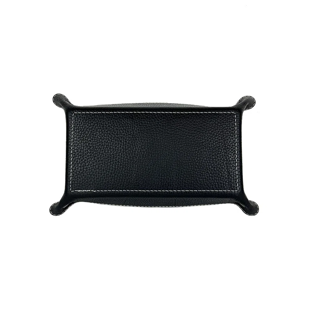 FrasiBags Svuotatasche Design Moderno in Vera Pelle Made in Italy, Vassoio Portaoggetti Ingresso, Svuota Tasche da Ingresso Organizer Scrivania Rettangolare Medio (Nero/Nero)