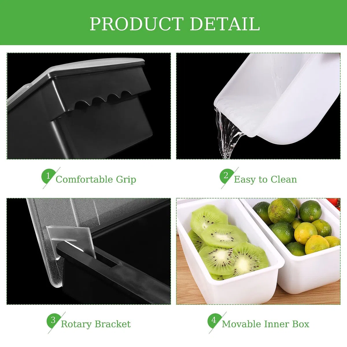 Contenitore per condimenti per Verdure alla Frutta, Contenitore per condimenti raffreddato a Ghiaccio, Stazione di Contorno in plastica con Coperchio per la casa,Nero,6 Girds
