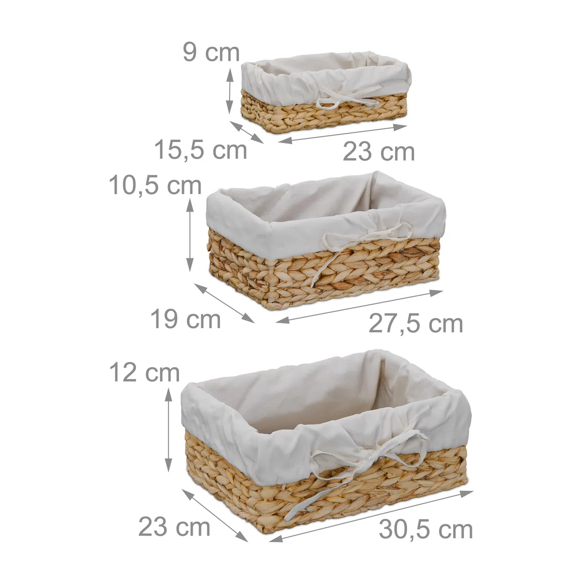 Relaxdays 3 Cestini Portapane, Misure Diverse, Cesto in Giacinto Intrecciato, Porta Pane, Frutta, Cipolle, Marrone Crema