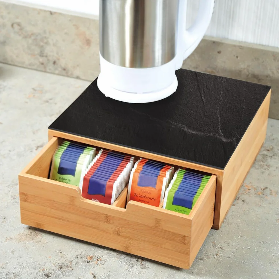 Kesper 58951 - Scatola con cassetto e 8 scomparti, contenitore per capsule di caffè, scatola da tè