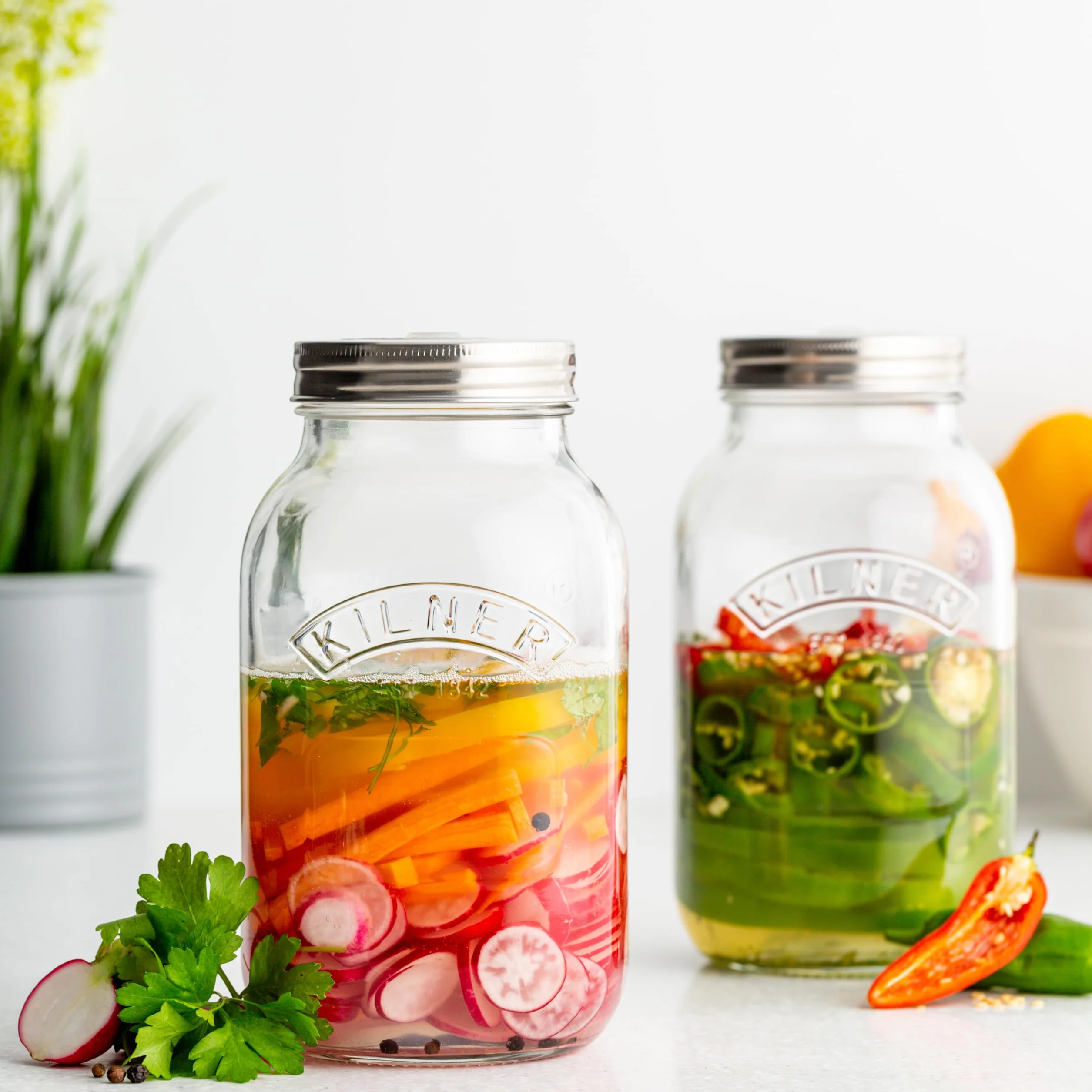 KILNER Set di fermentazione / 2 barattoli da 1 litro con coperchio di fermentazione/facile conservazione di verdure/fermentazione Starter Set/Conservare verdure come crauti e kimchi/Barattolo