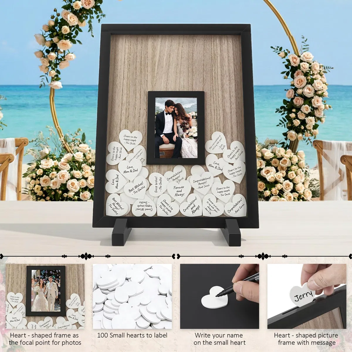 Libro Ospiti Nuziale a Forma di Cuore in Legno Rustico – con Cornice e Scatola Biglietti, Decorazione Personalizzata per Matrimonio, Feste e Compleanni (Rettangolare)