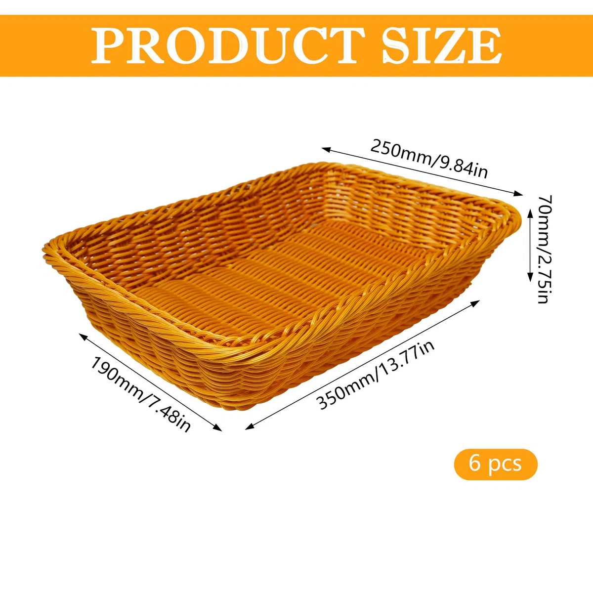 6 Pezzi Cestini Pane Vimini Rettangolari Cestino Portapane Vimini Sintetico Cesto Portaoggetti Rettangolare Cestini Intrecciati per Pane Frutta Verdure Casa Cucina Ristorante (35 x 25 x 7 cm)
