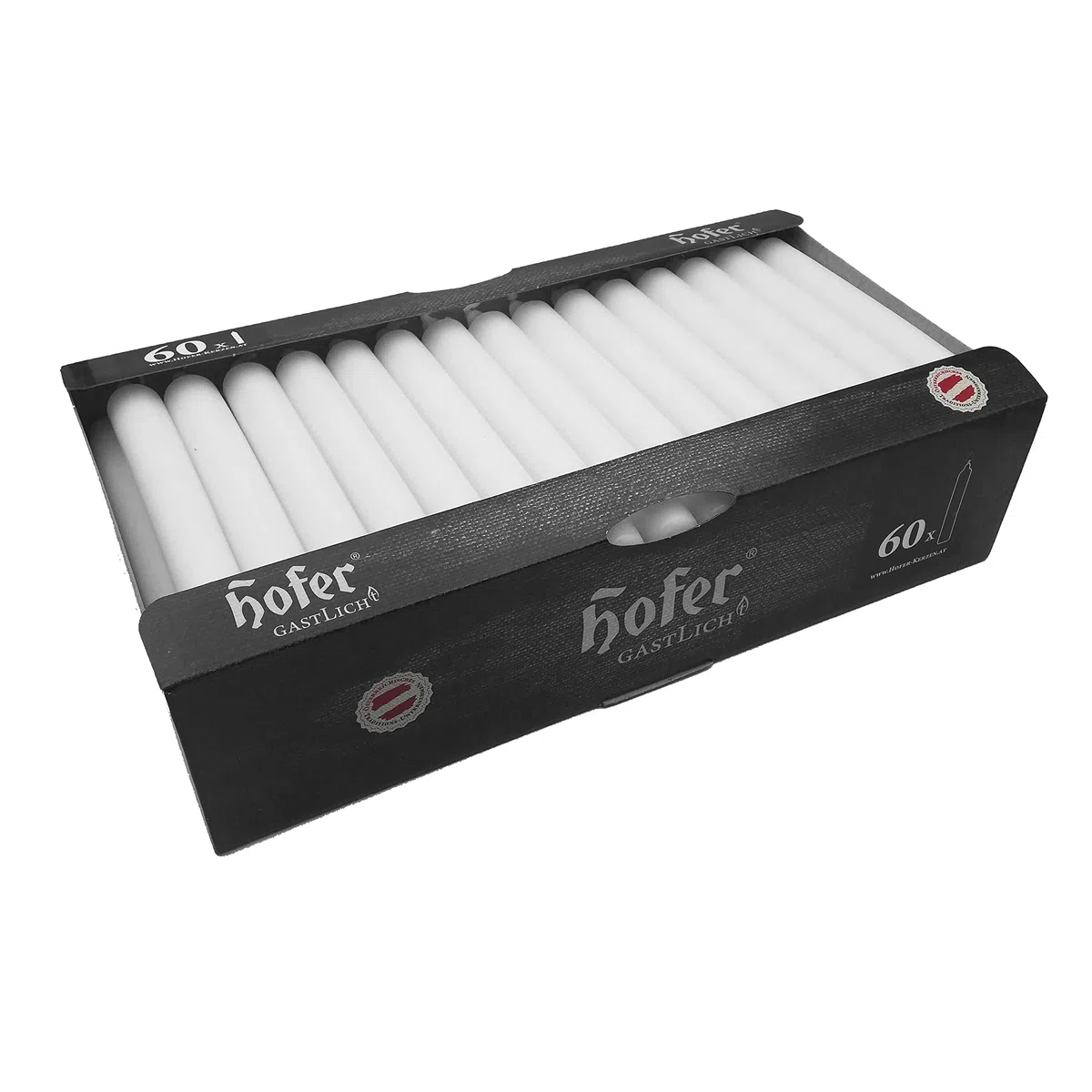 Hofer Candele lunghe da tavola, set da 60 pezzi (1 x 60), dim. 21,5 x 180 mm, colore bianco, lunga durata circa 5 ore, set di 60 candele a punta in cera antigoccia, prodotto in Austria