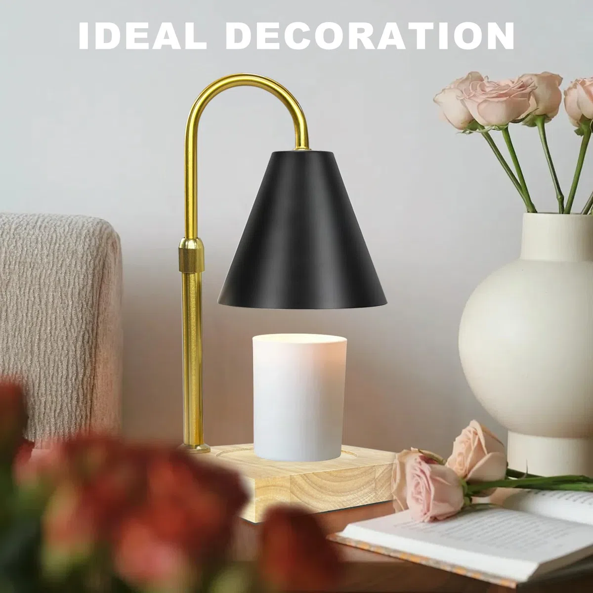 XSS Scaldacandele con timer, Scaldacandele Elettrico con 2 Lampadine, Altezza e Calore Regolabili, Candele in Barattolo per Varie Altezze, Compleanno Festival Decorare Regalo