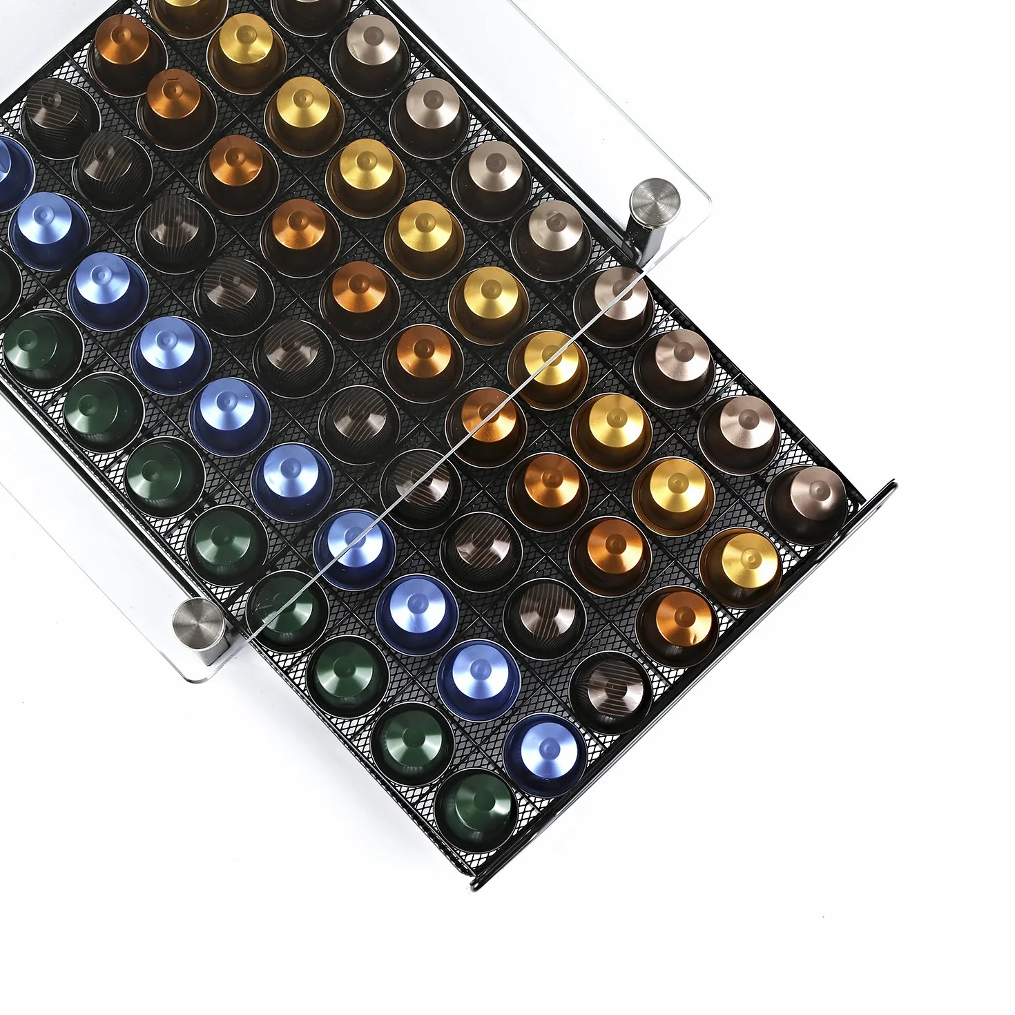 HiveNets Nespresso Portacapsule da Caffè Cassetto per Capsule Supporto di Metallo Vetro Temperato per 60 pz