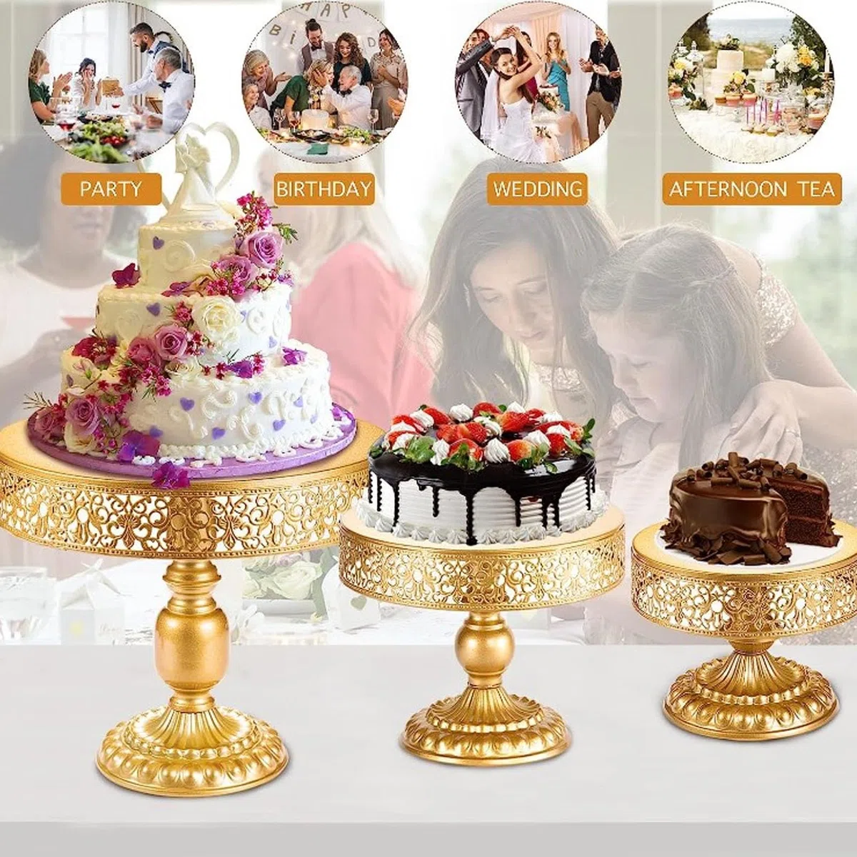 Alzata per torta in metallo dorato, espositori per torta rotondi Espositore per dessert rotondo Vassoio per espositori per cupcake Vassoio per biscotti per feste di compleanno, (10 pollici)