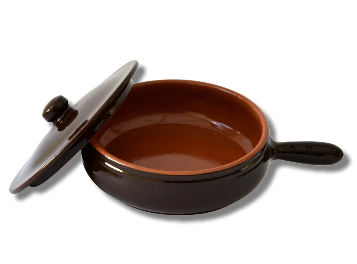 Padella Brunella con Coperchio, Casseruola in Terracotta, Padella per stufati, Colì Maioliche e Terrecotte dal 1650, Marrone, diametro 24 cm
