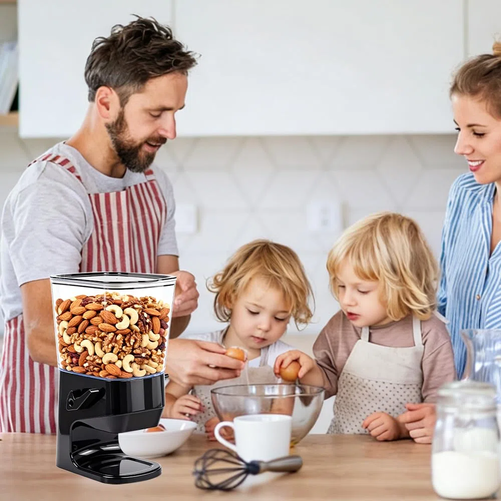 Distributore di Cereali 3,2 L, Dispenser di Cereale Girevole Distributore Singolo per Alimenti Secchi Cereal Dispenser Plastica Distributore Cereale per Cornflake Noci Dolci Fagioli Pasta nero