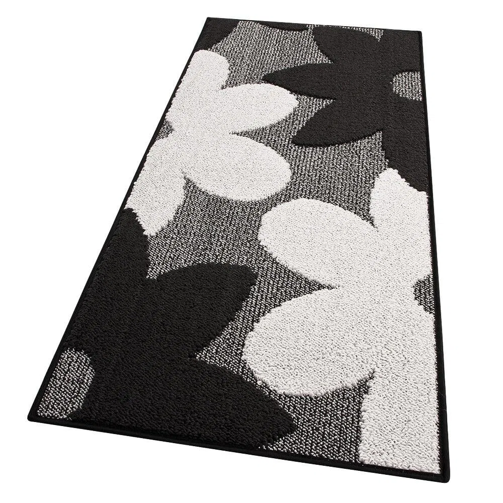 emmevi Tappeto Cucina 3D Fiore Tridimensionale Morbido Bordato Moderno Passatoia Antiscivolo 57x270 Nero