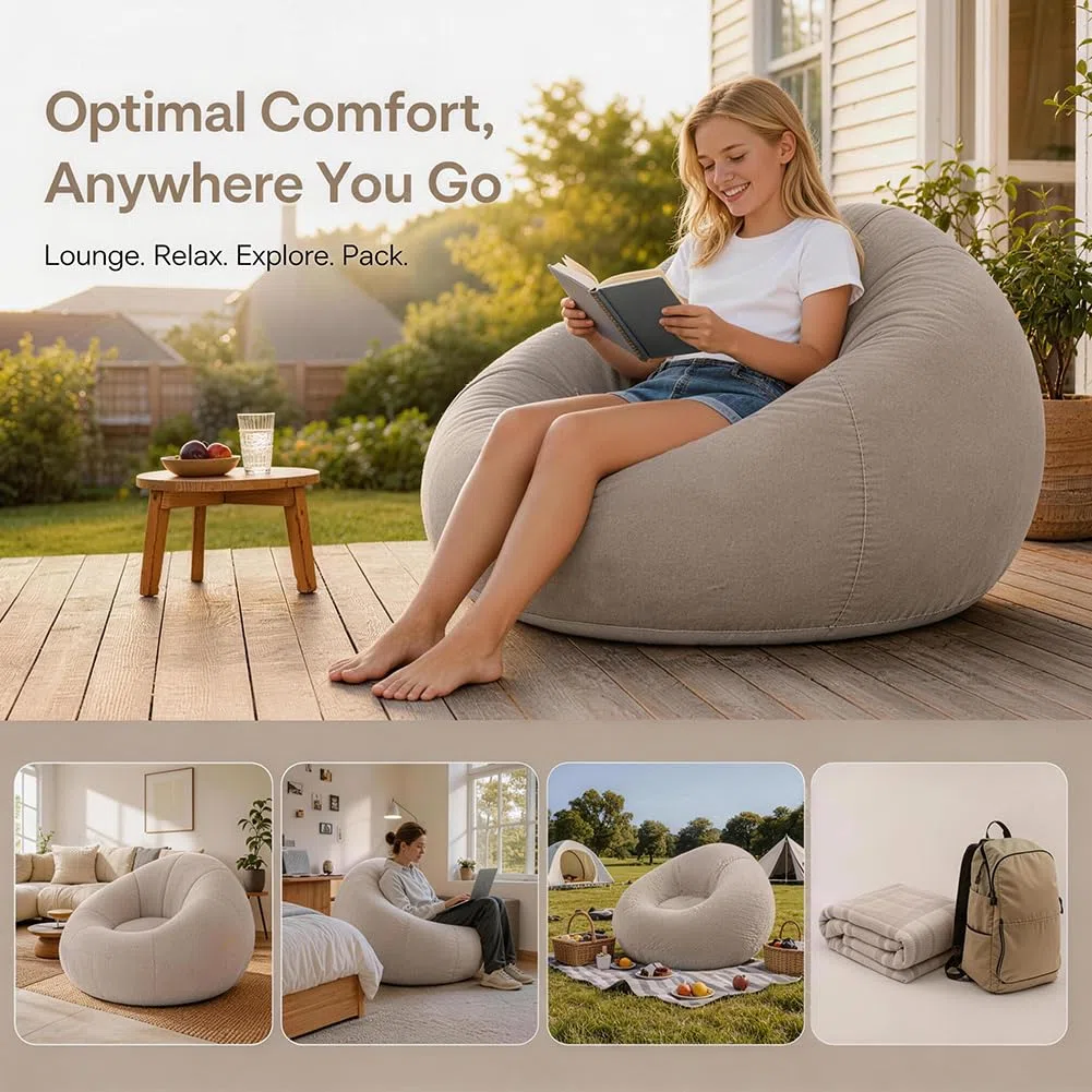Pouf gonfiabile, sedia gonfiabile, divano, pouf gonfiabile, poltrona gonfiabile per soggiorno, camera da letto, giardino, campeggio (caffè)