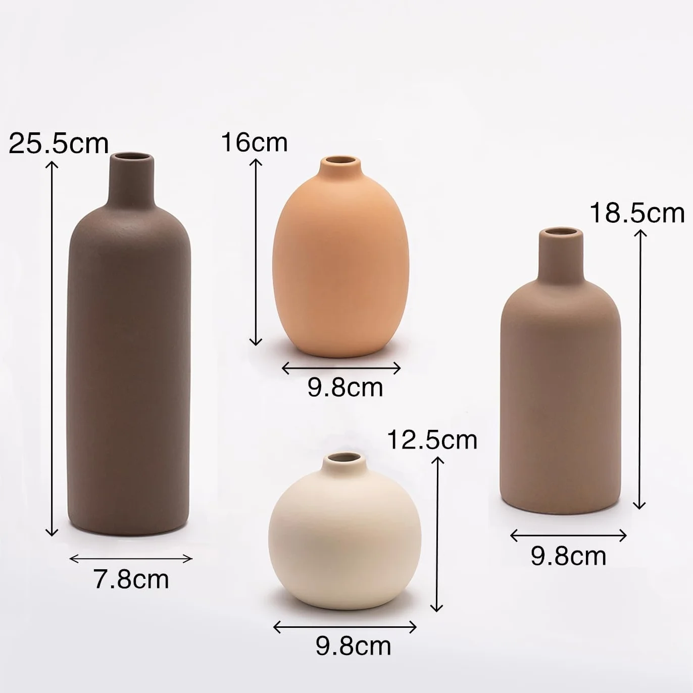 Set di 4 vasi in Ceramica,vasi in Ceramica per la Decorazione Domestica,Vaso Decorativo per Erba di Pampa e Fiori secchi,Decorazione per l'ingresso (Caffè,arancione,beige,marrone)