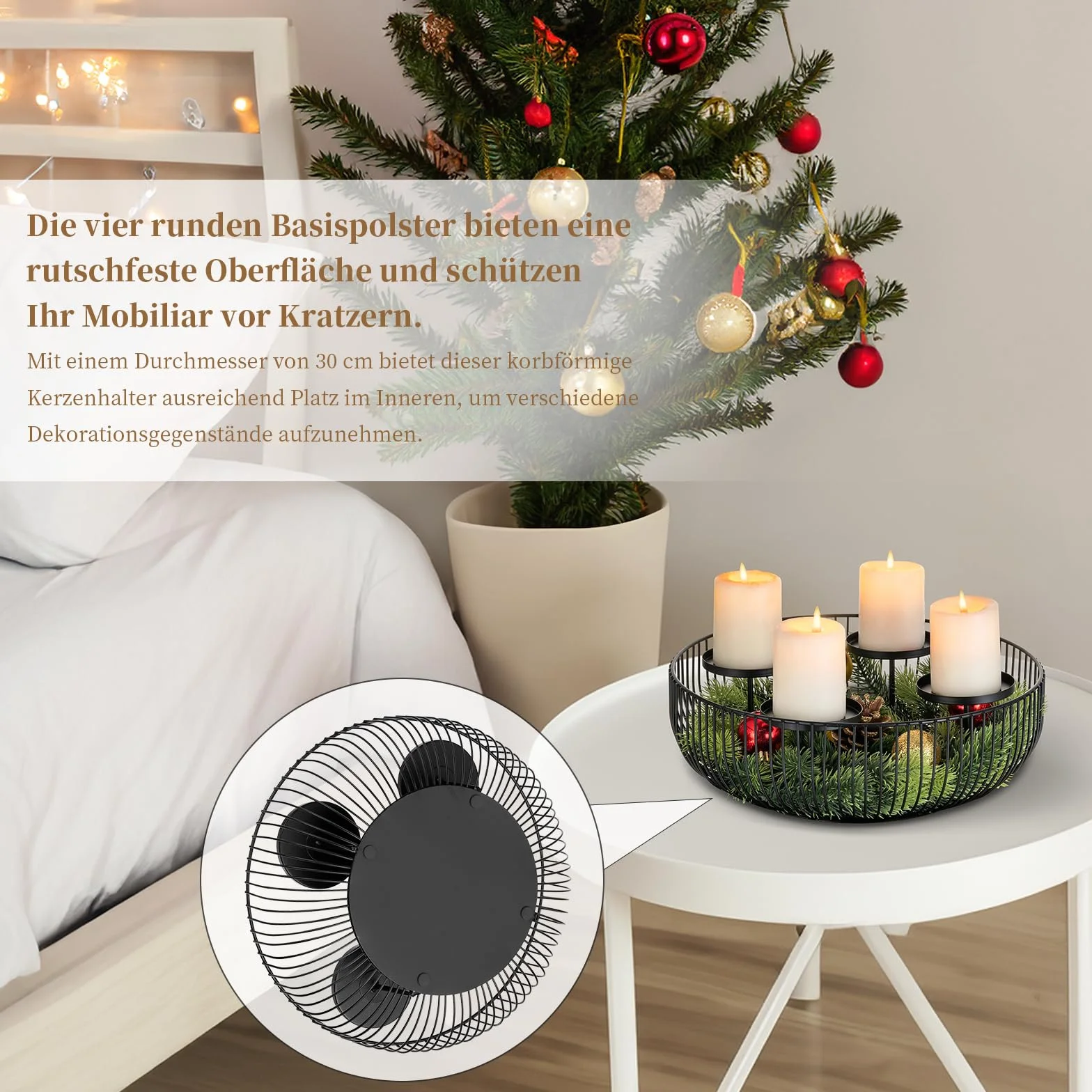 Sziqiqi Portacandele Corona Avvento Moderna Metallo, Black Advent Arrangement Advent per 4 Candele a Colonna, Candelabri Corona d'Avvento Rotonda per Decorazione Natalizia Avvento