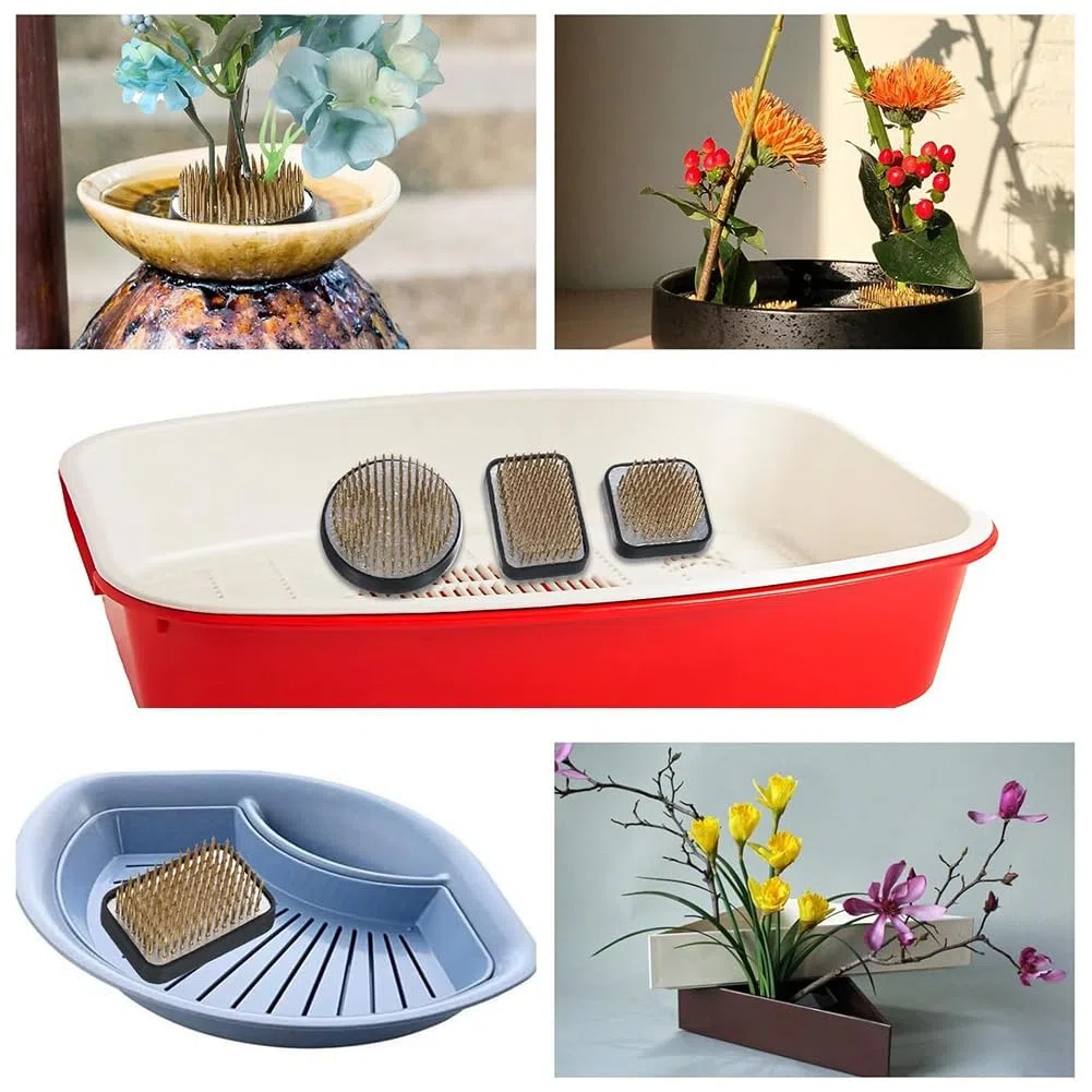 4 Pezzi Kit Kenzan Giapponese per Composizioni Floreali, 2,4 Pollici Rotondo, 1,6 Pollici Quadrato, 2,1 Pollici X 1,4 Pollici Rettangolo e 1 Pollice Rotondo