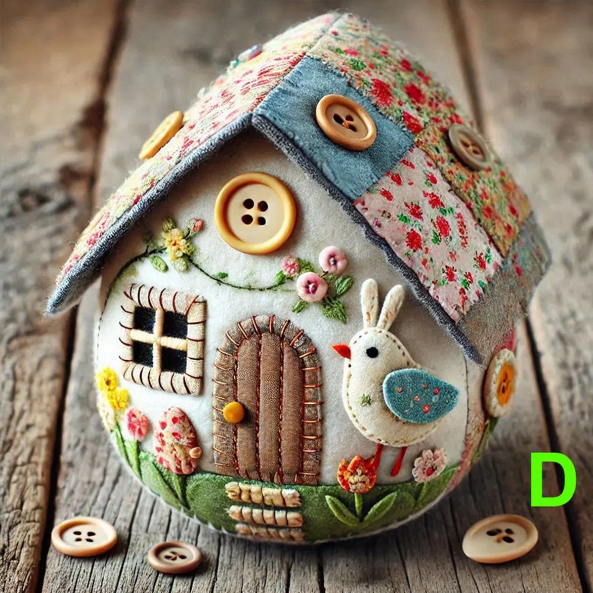 Generico Patchwork Felt Egg House DIY Kit, DIY Patchwork Felt Egg House Chick Craft Kit, Handmade Embroidered Easter (B+D)