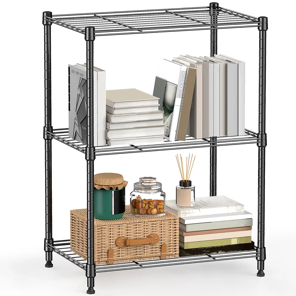 M MZG - Scaffalatura in acciaio per stoccaggio da 450 lbs, unità di scaffalatura utility a 3 livelli, organizer in filo d'acciaio per casa, cucina, ufficio 30 x 45 x 67 cm