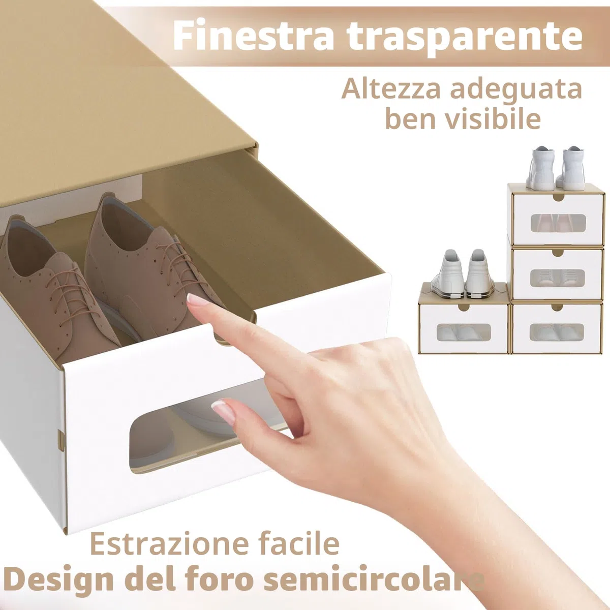 UISEBRT 10 scatole impilabili con finestra trasparente per scarpe, per cameretta, ufficio, soggiorno, camera da letto, marrone