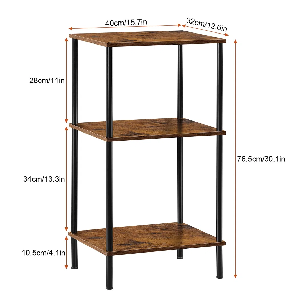 Tavolino Alto a 3 Livelli con Ampio Spazio di Archiviazione - Per Salotto e Spazi Piccoli (76cm) - Mobile Multifunzionale da Salotto/Camera con Design Industriale in Legno e Metallo - Marrone