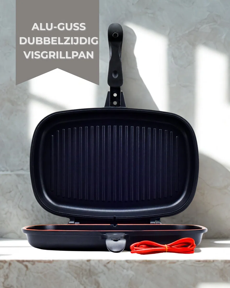 GGS Solingen Padella per griglia double face 38 x 25,5 cm – Made in Germany | Teglia reversibile in alluminio pressofuso | Padella per pesce per induzione, gas, ceramica | Rivestimento