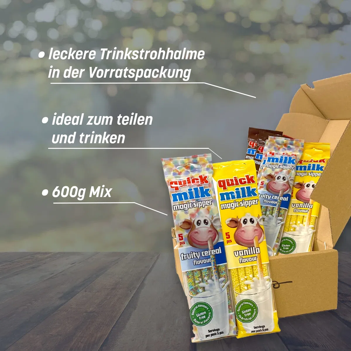 Genussleben Scatola con 4 diverse cannucce QuickMilk da 5 pezzi, 100 cannucce in confezione