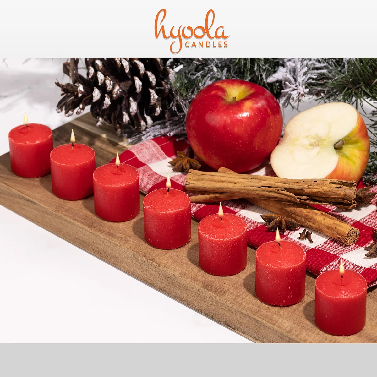 Hyoola Candele Profumate Votive - Candele Profumate Piccole Mela e Cannella - Durata Candela Votiva 12 ore - Set Candele Profumate da 9 - Made in EU