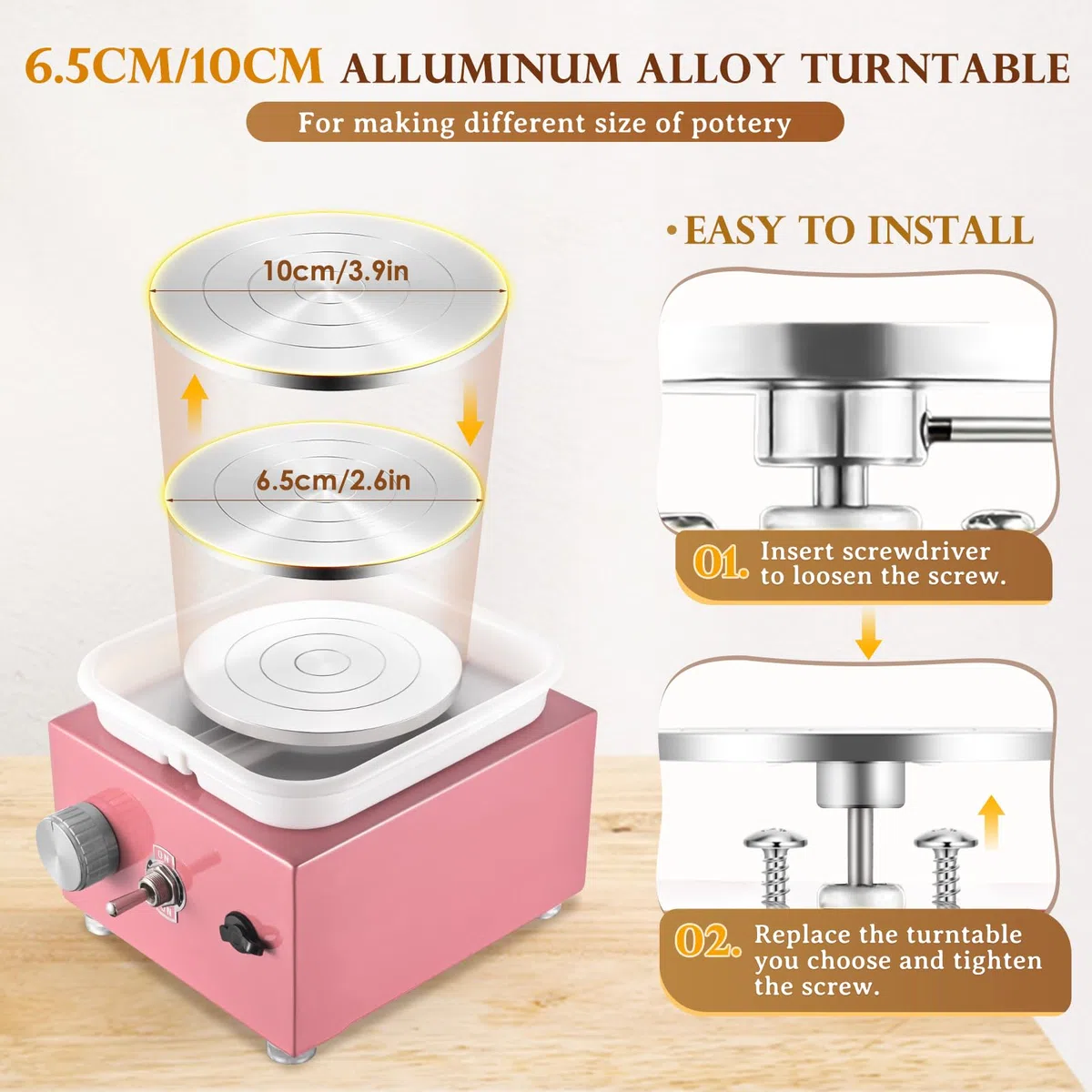 Tornio per Ceramica, Kooeuru Tornio per Argilla 2000 giri/min Velocità Regolabile con Piastre da 10/6,5 cm, Strumenti di Modellatura e Vasca Rimovibile, Tornio Ceramica per Bambini e Adulti, Rosa
