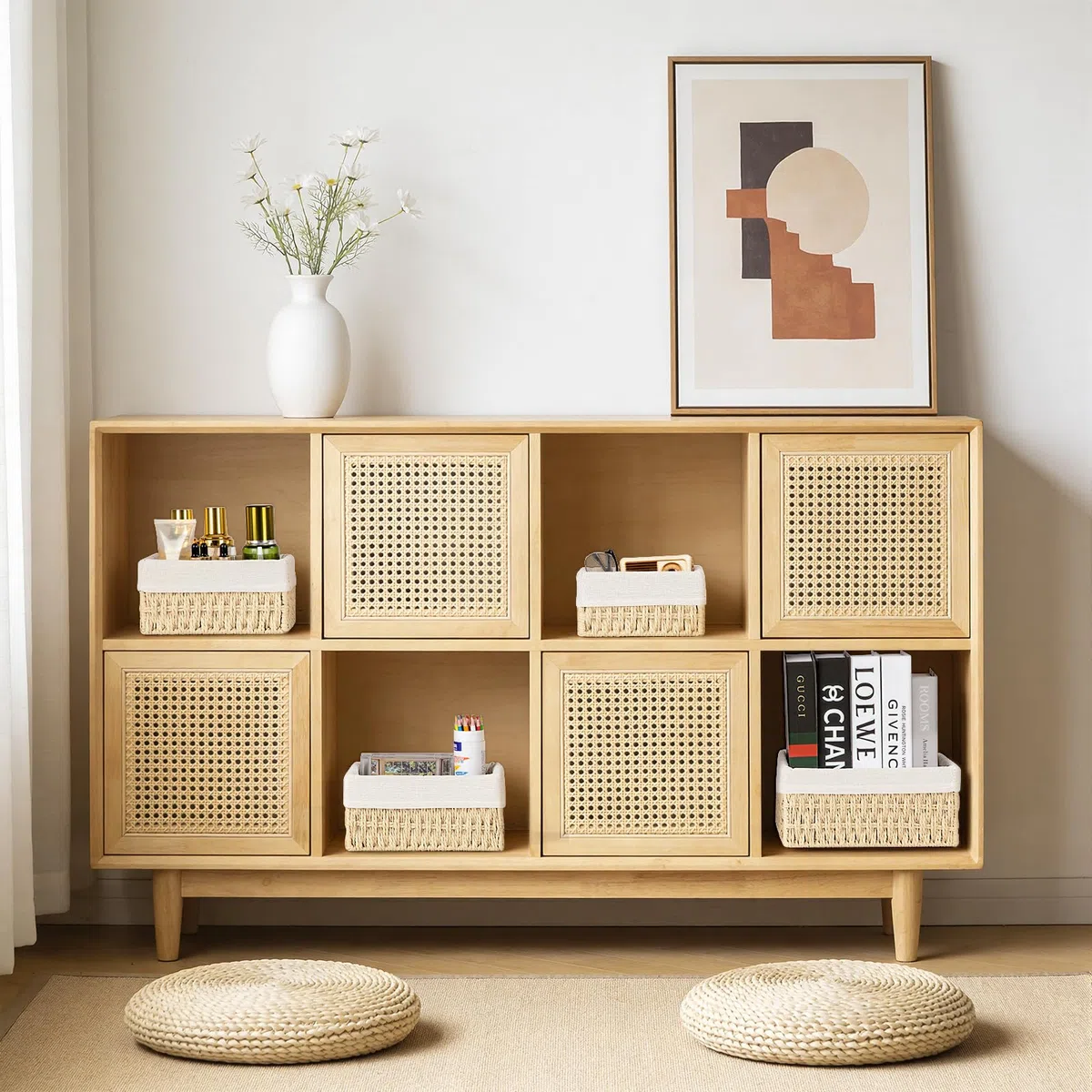 Set di 4 Cestini Portaoggetti in Corda di Carta, Cesto Vimini Intrecciato a Mano per Bagno, Camera dei Bambini, Cucina e Soggiorno - Ideale per Giocattoli, Cosmetici e Organizzazione(Beige)