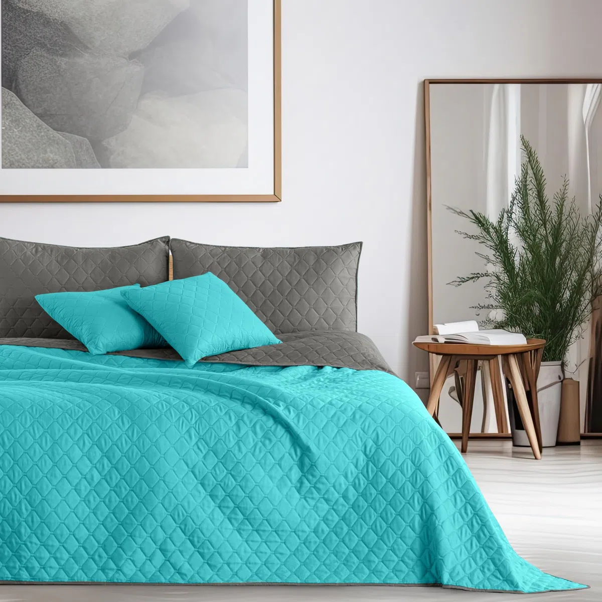 DecoKing Copriletto Reversibile Bicolore Turchese Argento Acciaio Grigio Axel 1 Piazza e Mezza 220x240cm