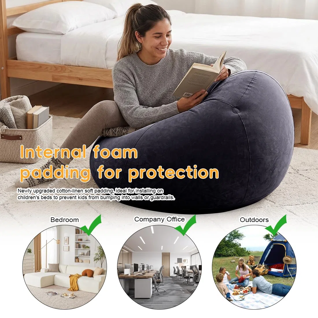 Poltrona Sacco Gonfiabile con Pompa Incorporata, Pieghevole & Portatile, Impermeabile, per Interno ed Esterno, Giardino Campeggio Viaggio