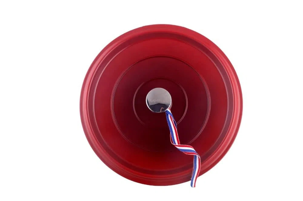 Kamberg 0008186 Cocotte, Diametro 16 cm Rotonda Rosso Fiamma, Fusione di Alluminio, Rivestimento Effetto Pietra, Compatibile con Tutti i Piani Cottura, Incluso Quello a Induzione, Senza PFOA