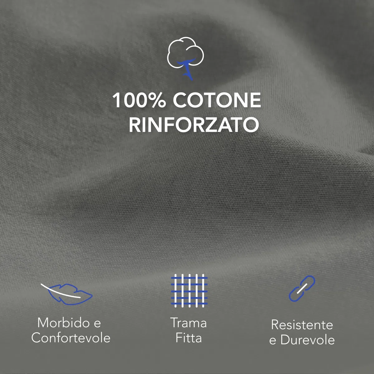 Dreamzie Copripiumino Singolo Cotone Rinforzato - Grigio Scuro - Copripiumino 2x 135x200 e 2x Federe 80x80 cm - Certificato Oeko-Tex - 4 Pezzi
