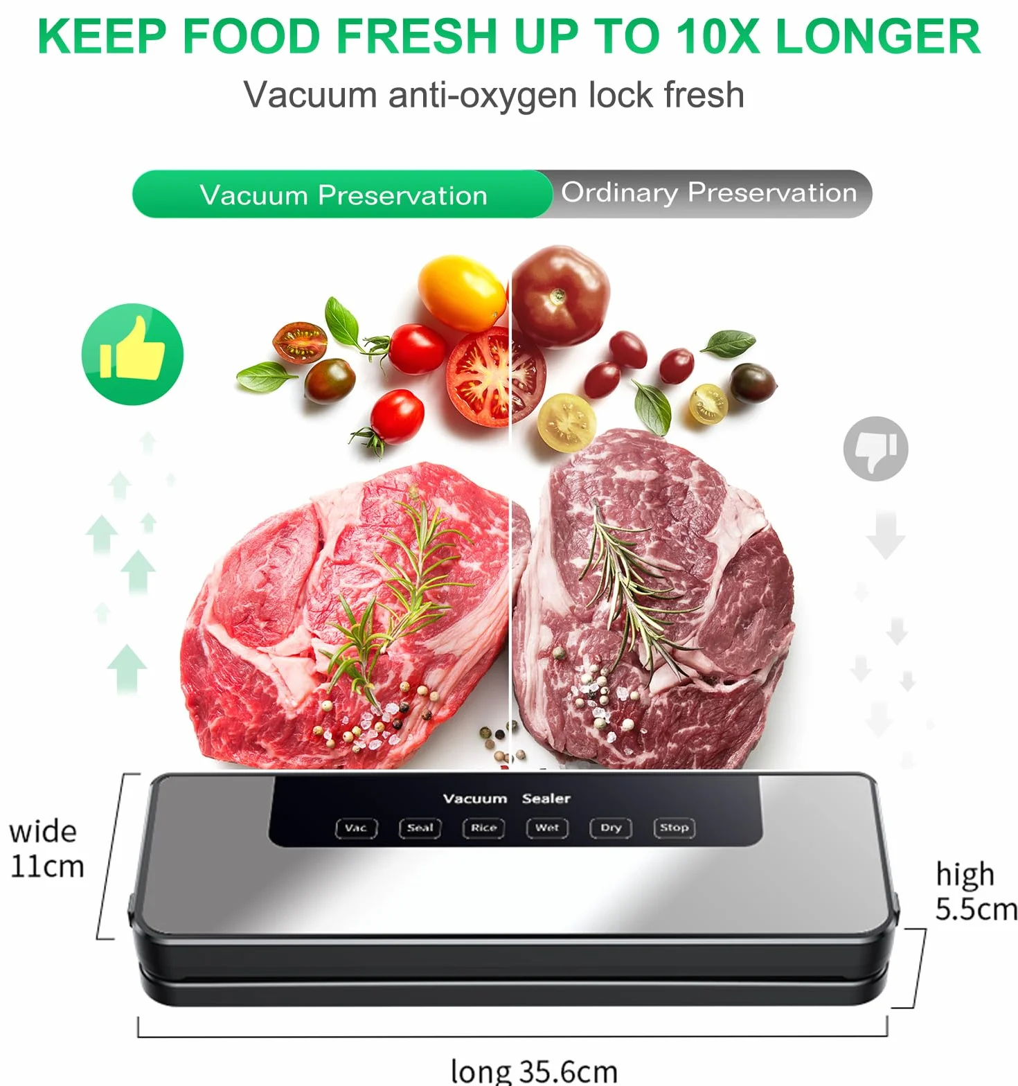Macchina Sottovuoto per Alimenti Professionale 65 kpa Hilifix, Con sigillo più lungo da 30mm Sigillatore sottovuoto per alimenti freschi sia secchi che umidi, buste per aspirare inclusi