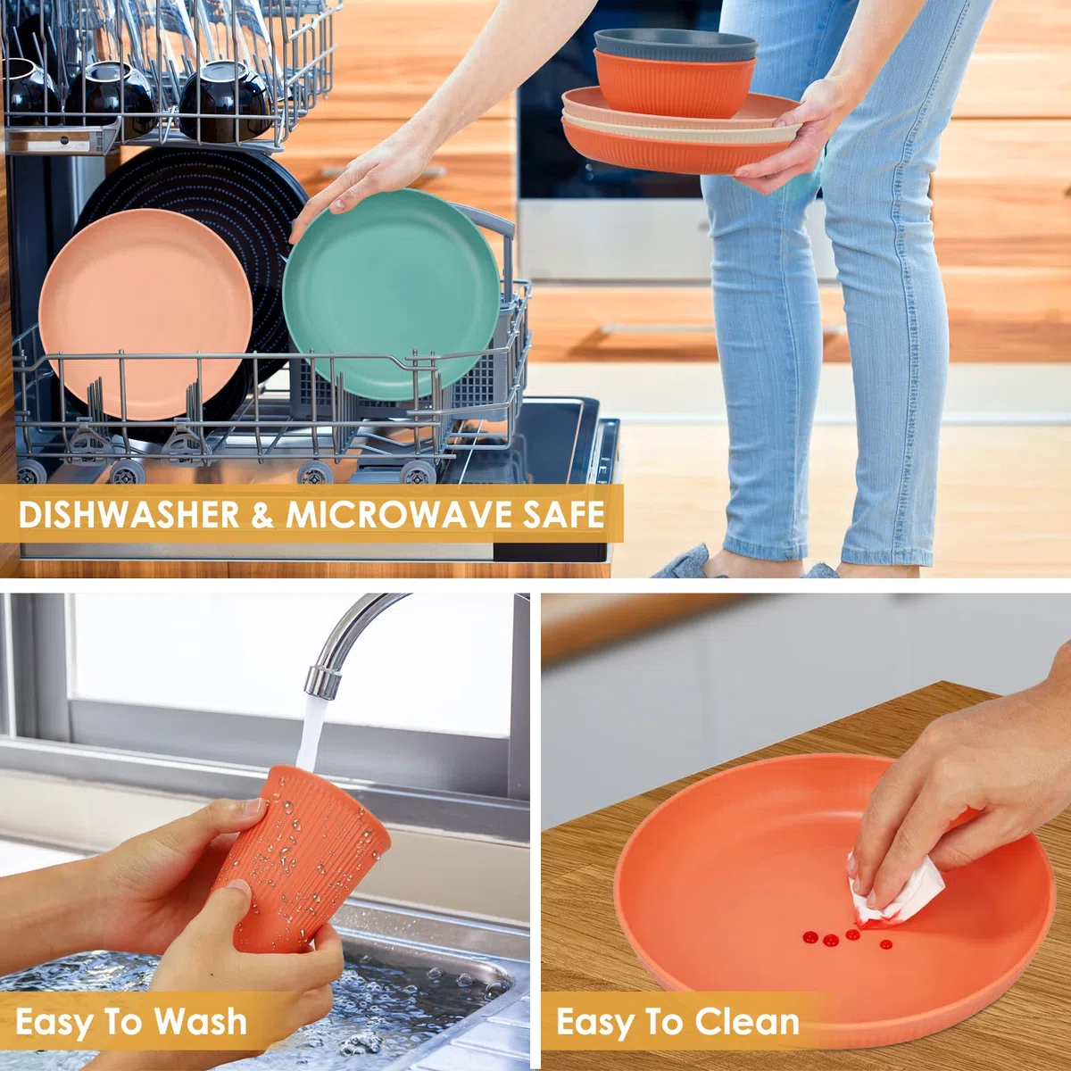 Set da 60 pezzi, piatti da campeggio e ciotole per 6 persone, stoviglie infrangibili, piatti da portata in plastica leggera, ciotole, tazze, set di posate per campeggio, picnic, feste, camper,