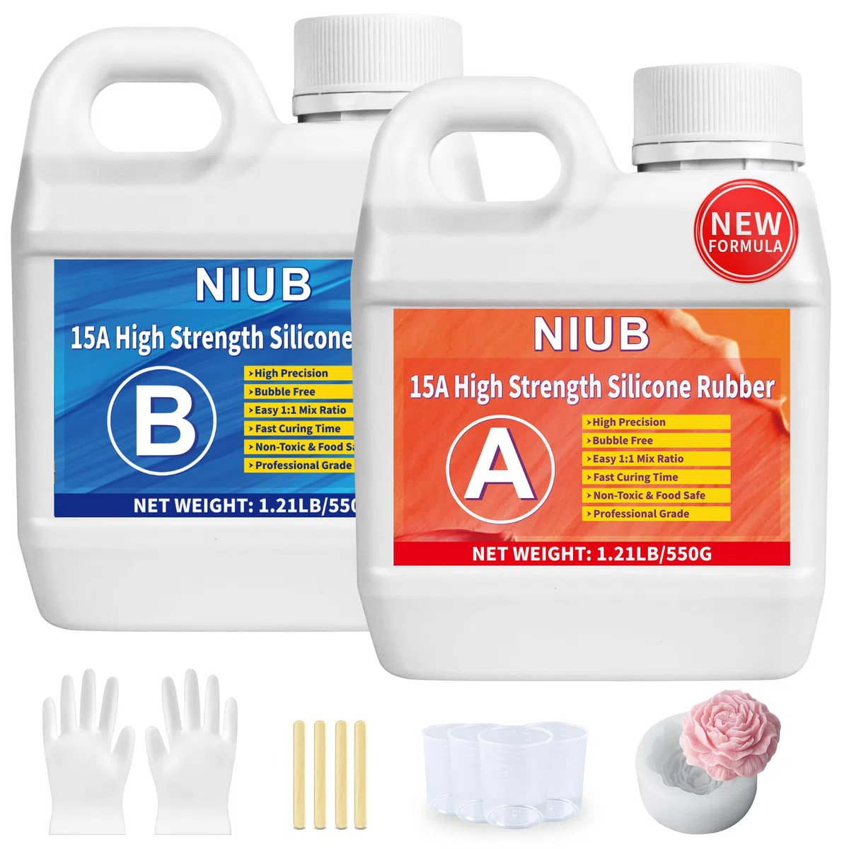 NIUB 15A 1,25kg Gomma Siliconea per Stampi - Kit Non Tossico con Alta Resistenza