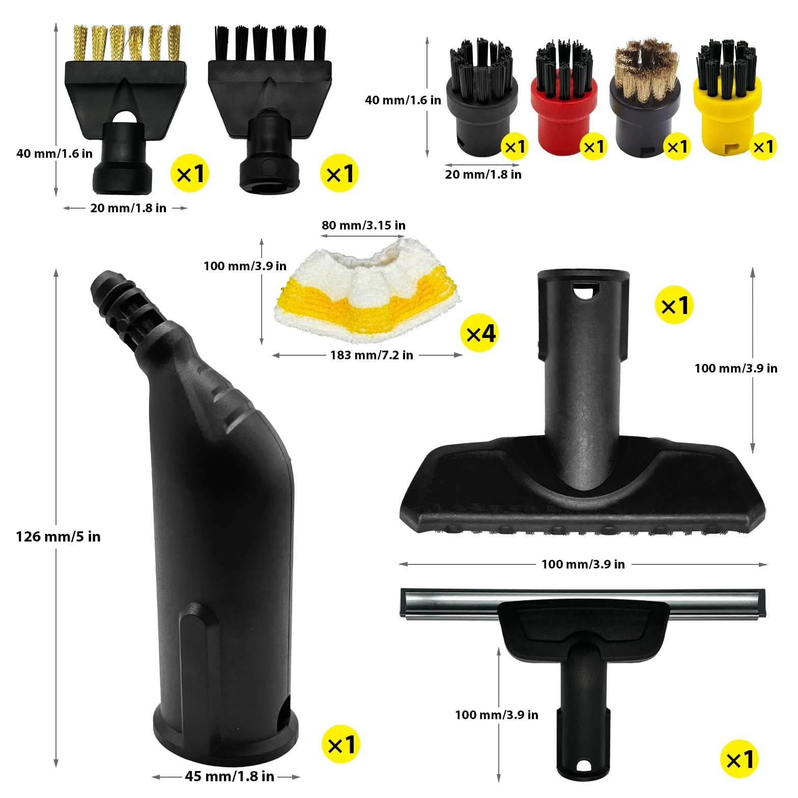 Magicbox Set di 14 accessori per pulitore a vapore Kärcher SC1-SC5 | spazzole rotonde, panni in microfibra, spazzola per fughe, ugello manuale | ABS e nylon