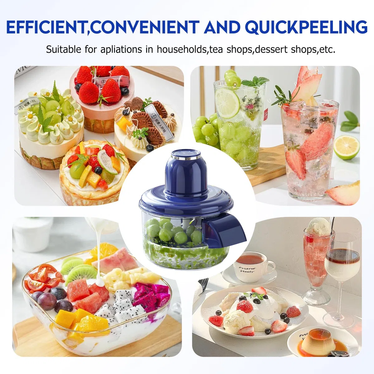 Pelapatate elettrico automatico automatico dell'aglio, USB Recahrgeable, strumento multifunzione piccolo pelapatate per uva, ciliegie, pomodori (Bleu)