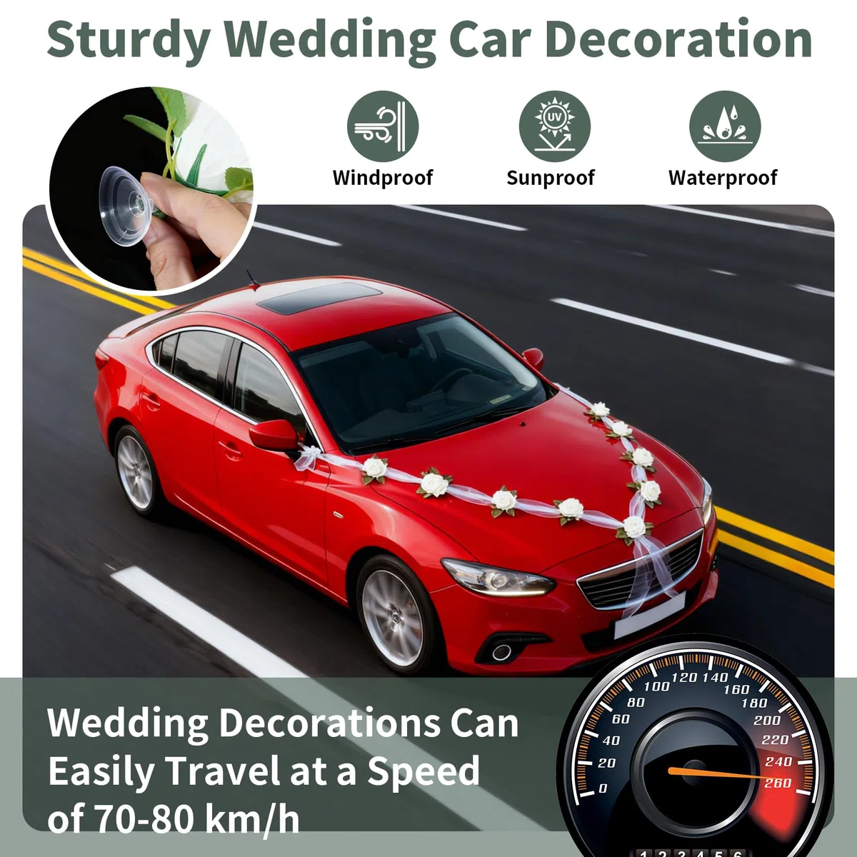 Decorazioni Auto Matrimonio 2 Nastri in Organza Bianca da 160 cm Kit Decorazione Auto Matrimonio con 9 Coccarde Decorazione per Auto Decorazione Forniture di Nozze