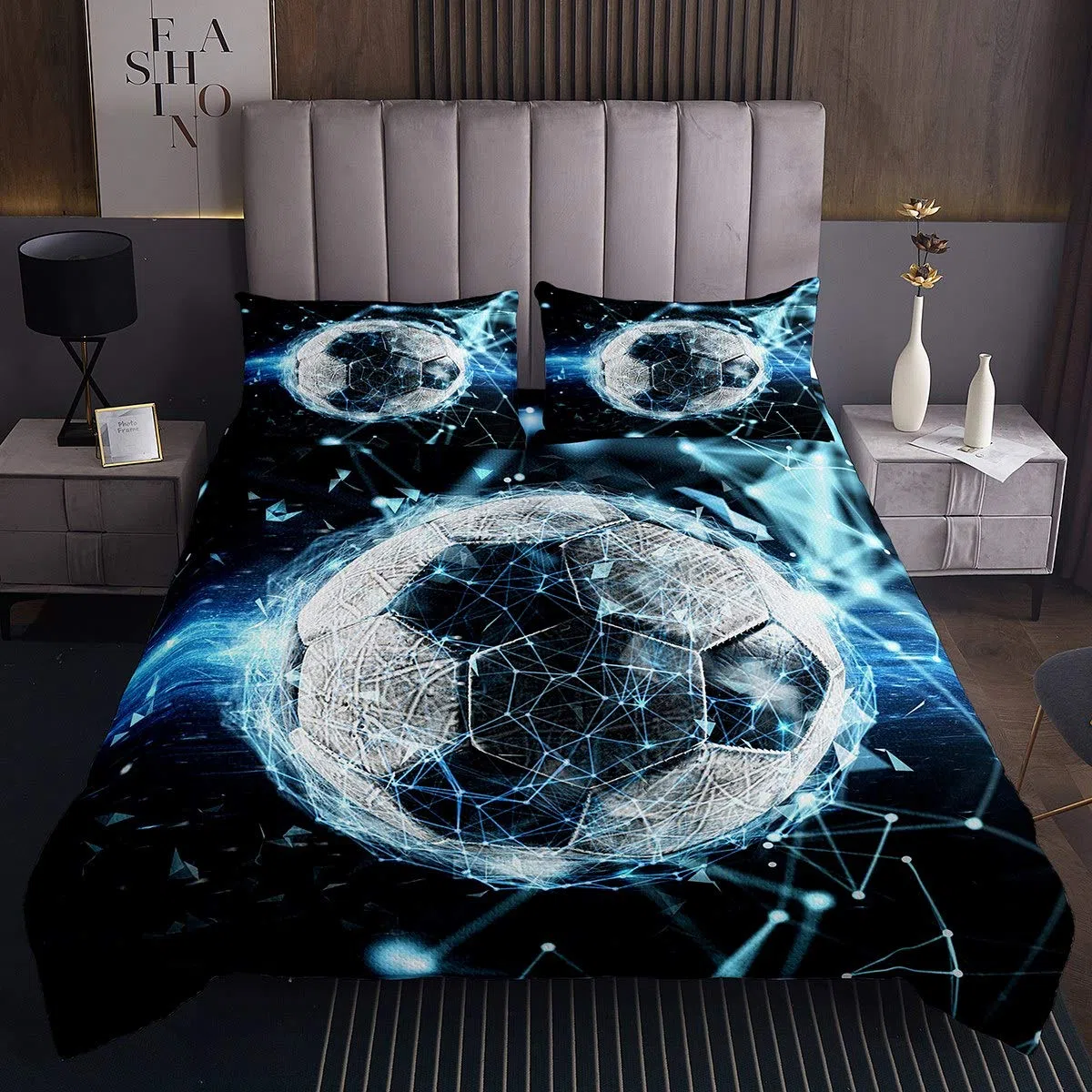 copriletto copriletto trapuntato con linee geometriche per bambini ragazzi galassia Universo set di trapunta 3D pallone da calcio collezione 2 pezzi per letto 170X230cm