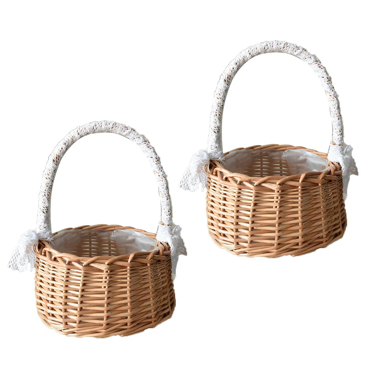 2 Pezzi Cestini Vimini con Manico in Rattan, Cesto da Matrimonio in Paglia, Cesto di Fiori per Bambini