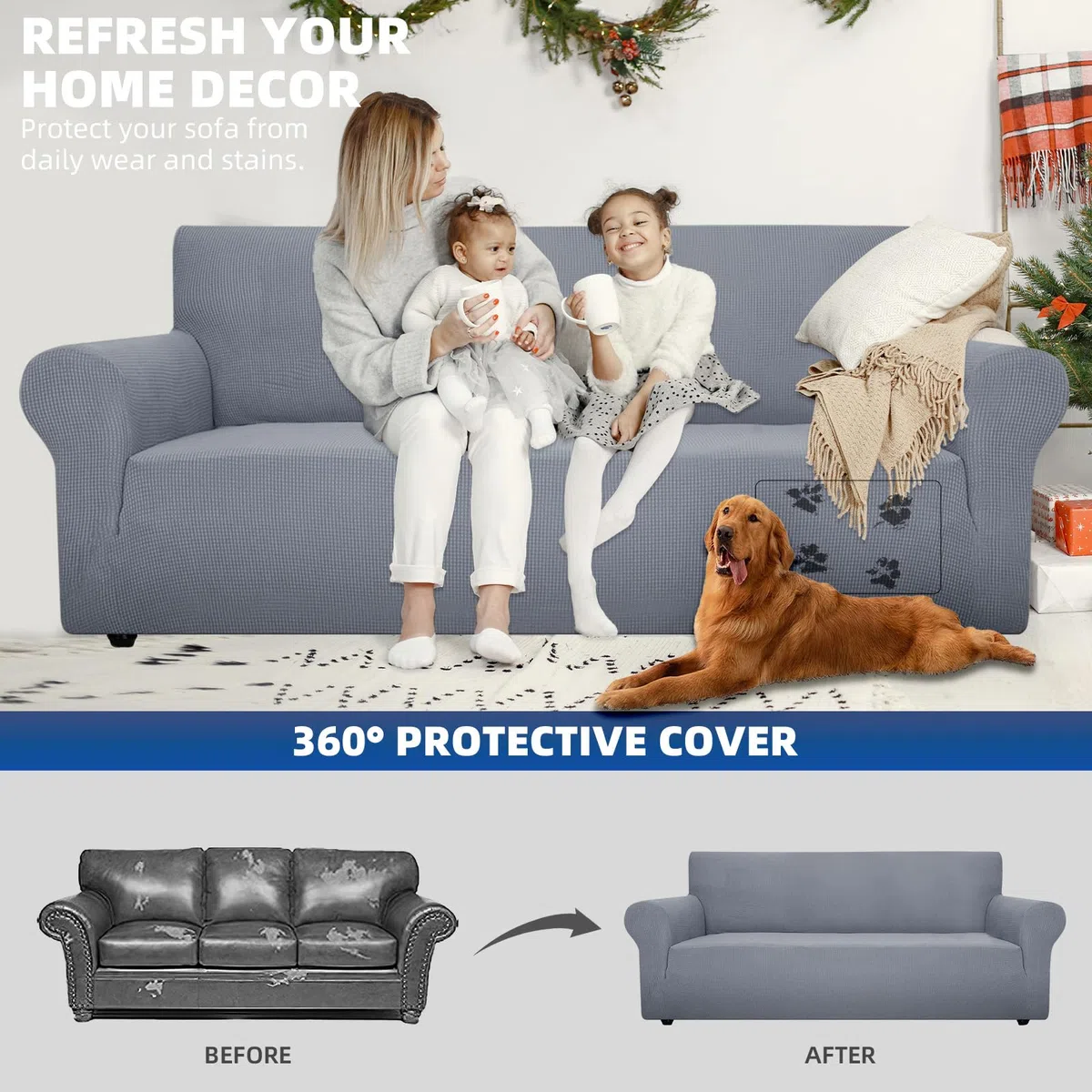 Ystyle Copridivano 3 Posti Con Braccioli, Universale Sofa Cover Antigraffio Gatto, Pesante Fodere Copridivani Elasticizzato, Copripoltrona Antimacchia Lavabile Antiscivolo, Grigio Chiaro