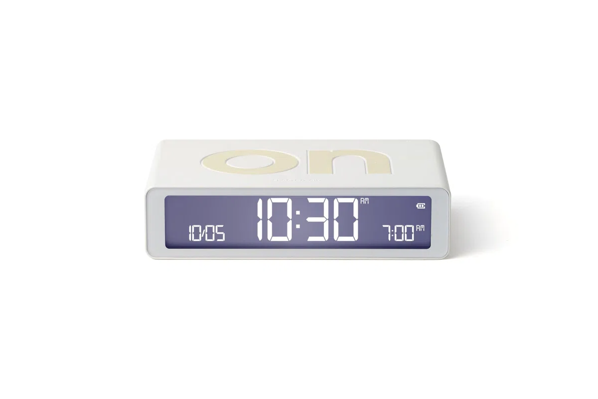 Lexon Flip Classic sveglia Mattina Luminosa reversibile con Faces on Off e Funzione Snooze, Display LCD e Luce Touch, Ricaricabile da USB-C - Bianco